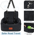 WOOAIDAGG Dog Car Seat for Small Dogs Under 30lbs, Washable Pet Travel Car Bed with Memory Foam,Fully Detachable Cover,2 Storage Pockets & Safety Leash,Non-Slip Bottom(Black)