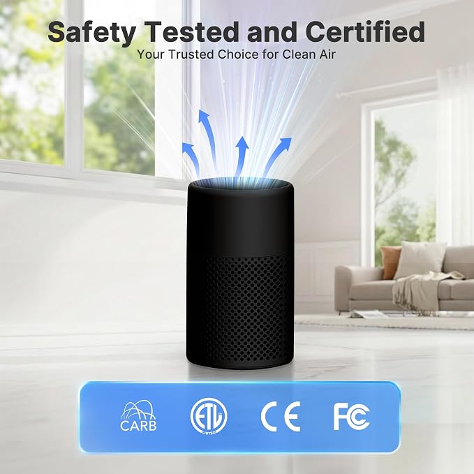 Air Purifiers for Bedroom, Dorm Room, True HEPA Filter for Smoke, Black | Small Air Purifier for Wildfire Smoke, Dust, Pet Dander, 24dB Quiet Sleep Mode with Night Light, Fragrance Sponge, 2 Pack