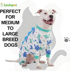 LovinPet Large Dog Pajamas, Four-Leg Stretch Onesie Bodysuit, Lightweight UV-Shielding Pajamas, Anti-Lick Calming Recovery Suit for Surgery, Pull-On for Medium and Large Breeds,White Blue,XXL