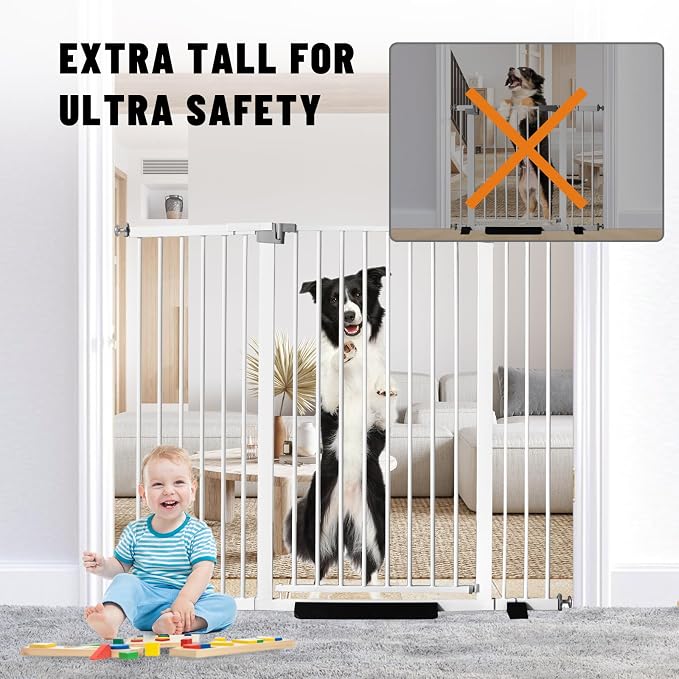 Rgqphantom 41" Tall Safety Pet Gate,Adjustable 30.5"-43" Wide(White) | Pet Safety Barrier, No Drilling Pressure Mount Kit,Auto Close Cat Gate Suitable for Stairs,Doorways, Kitchen