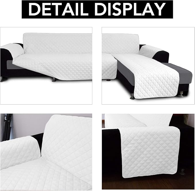 Easy-Going Reversible L-Shape Sectional Couch Cover, X-Large, White/White | Soft Sofa Slipcover For Dogs, Fits Left/Right Chaise Lounge Protector, Water Resistant Mat For Living Room