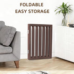 ZJSF Freestanding Indoor Dog Gate for House Foldable Wood Brown Puppy Gate for Doorways Pet Gate for Stairs Extra Wide Pet Fence 24" Height 3 Panels