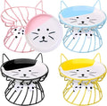 Cat Feeder, 4 Pcs Elevated Ceramic Cat Bowls with Metal Stand, Whisker Friendly, Anti Vomit, Dishwasher Safe, for Dog Pet (Multicolor)