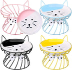 Cat Feeder, 4 Pcs Elevated Ceramic Cat Bowls with Metal Stand, Whisker Friendly, Anti Vomit, Dishwasher Safe, for Dog Pet (Multicolor)