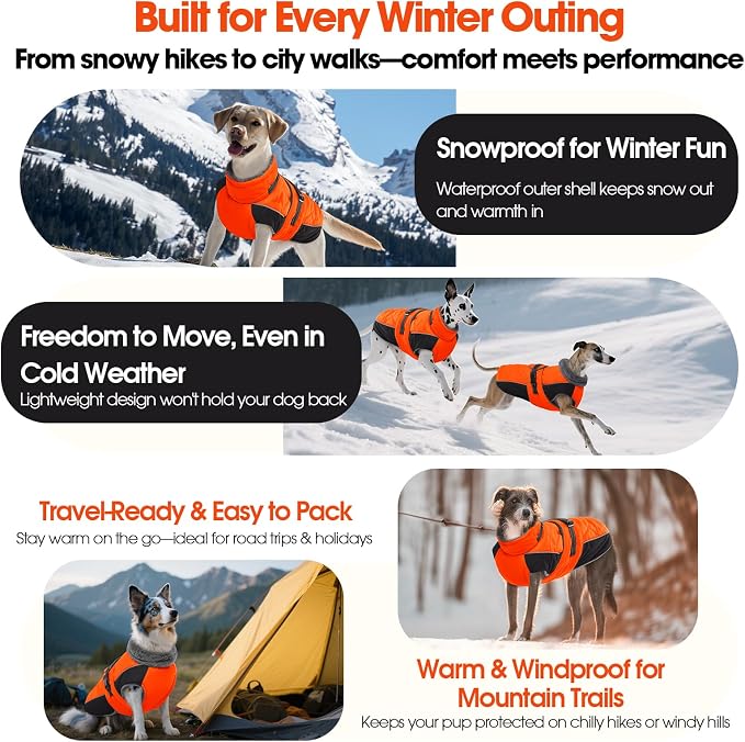 QBLEEV Warm Dog Jacket - Reflective, Adjustable Winter Coat with Turtleneck for Cold Weather, Waterproof Fleece Snowsuit for Small, Medium, Large Dogs