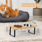 Elevated Cat Food Bowl for Indoor Cats, Raised Water Bowl Set for Kitten | Whisker Friendly, Anti Vomit, Easy Assembly, Bamboo, Dishwasher Safe, Stainless Steel, Pet Dish, Feeding Station for Puppy