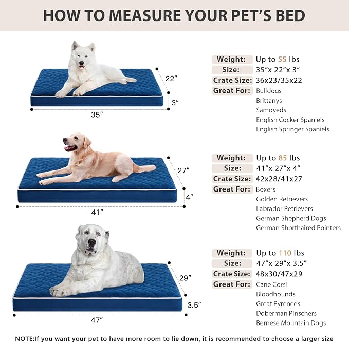 WNPETHOME Orthopedic XL Dog Bed for Crate, Waterproof Extra Large Dogs Bed with Removable Washable Cover, Multi-Needle Quilting Dogs Crate Bed