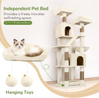 Globlazer F74D Cat Tree for Large Cats 20+ lbs, 74in Tall Tower, Beige | Easy Assembly, Maine Coon, Large Cats, 2 Condos, Steel-Rim Basket Bowl, Plush Bed, 2 Perches, Sisal Posts, Anti-Topple Strap