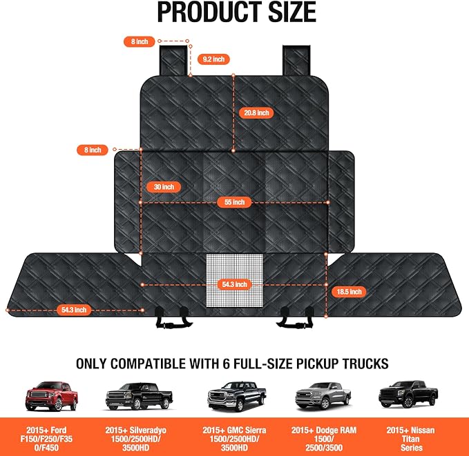 Surfcabin Truck Back Seat Extender for Dogs – Waterproof Full Size Pickup Pet Seat Cover with Door Protection, Hard Bottom Holds 420 lbs Dog Hammock for F150, RAM 1500 & More