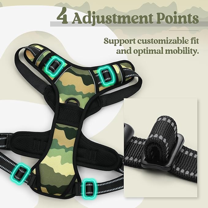 rabbitgoo Dog Harness, No Pull Medium Sized with 2 Leash Clips, Pet Vest | No Choke with Handle, Adjustable Soft Padded, Reflective, Easy Control for Walking, Green Mountain, Medium