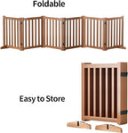 Wooden Freestanding Foldable Dog Gate, 24 Inch Height 6 Panel Pet Gate No Drill for Doorways Stairs, Fully Assembled Indoor Puppy Fence (Brown, 120" W x 24" H)