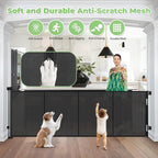 Reinforced 155" Extra Wide Baby Gate Retractable Dog Gate, Indoor/Outdoor | Retractable Fence for Large Openings, Space-Saving, Easy to Use, Scratch-Resistant Mesh, Safety Lock, Easy Install, Black