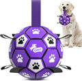 QDAN Soccer Ball for Dogs with Straps, Large Dog Balls, 8 Inch Puppy Toys | Outdoor Herding Balls for 30-90 lbs Dogs, Interactive Soccer Toy for Interactive, Dog Ball Toy to Keep Them Busy, Purple