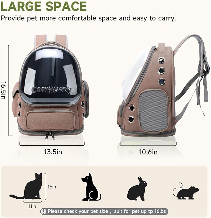 Cawypety Cat Backpack Carrier, Breathable Cat Carrier Large Space Bubble Pet Backpack for Kitty Small Dog up to 15lbs, Transparent & Foldable Pet Carrier for Travel Hiking | Breathable Mesh Cat Backpack Transparent Foldable Pet Clear Carrier Portable f...