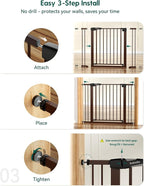 Babelio Pressure Mounted Baby Gate for Stairs, 29-48" Wide Dog Gate Indoor | Triple-lock system; Pressure/wall mount Auto-close; 200N impact tested; Easy Install for Doorways, Kitchen, Hallway, Brown