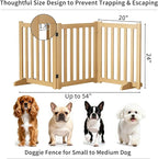 Wooden Freestanding Foldable Dog Gate, 24 Inch Height 3 Panel Pet Gate No Drill for Doorways Stairs, Fully Assembled Indoor Puppy Fence (Wood Color, 60" W x 24" H)