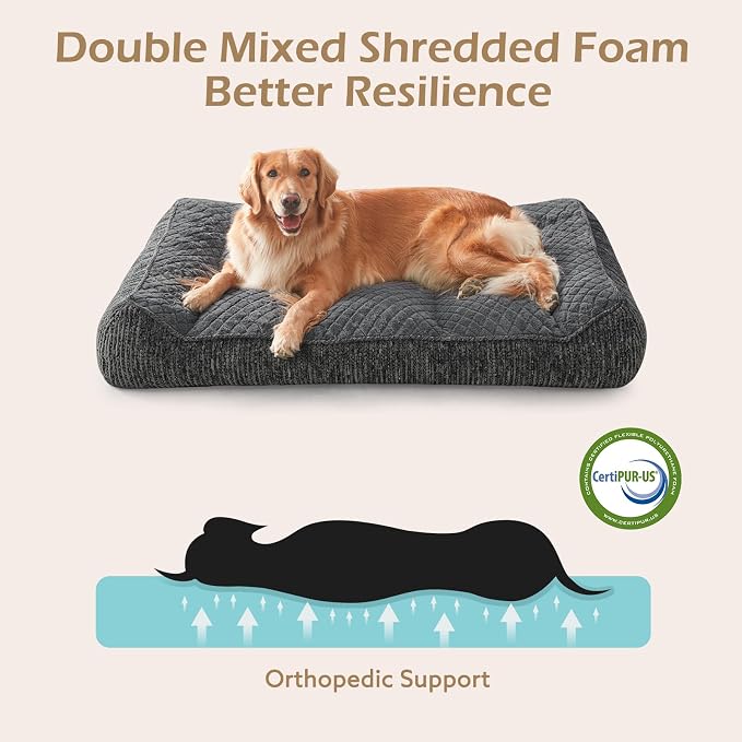 JOEJOY XL Orthopedic Dog Bed for Large Dogs, Extra Thick Foam Pet Bed Sofa | Bolster Sides, Large Sized Dog Couch Bed with Removable Washable Cover, Non-Slip Bottom, Grey (42"x30")