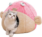 Cat Beds for Indoor Cats-Cat Bed Cave,Cute Lively Pufferfish Shape,Pink L | 2 in 1 Cats House for Kitten with Removable Washable Cushioned Pillow,Soft plush cat Tent for cat Hideaway,Machine Washable