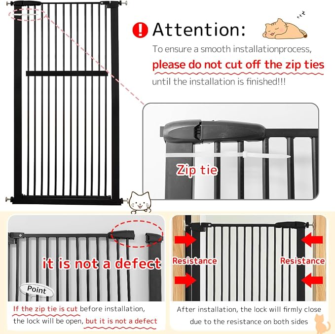 Lumizone 55.12" Extra Tall Pet Gate for Cat Dog 30.12"-38.38" Wide Black | Extra Tall Cat Gate for Doorway Hallway Stairs Pressure Mounted 1.37" Gap No Drilling Auto-Close Dual-Lock
