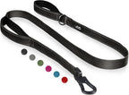 TwoEar 5FT 1IN Strong Black Dog Leash with 2 Padded Handles, Traffic Handle Extra Control, Comfortable Soft Dual Handle, Auto Lock Hook, Reflective Walking Lead for Small Medium and Large Dogs | Traffic Handle Extra Control, Auto Lock Hook, Strong Refl...
