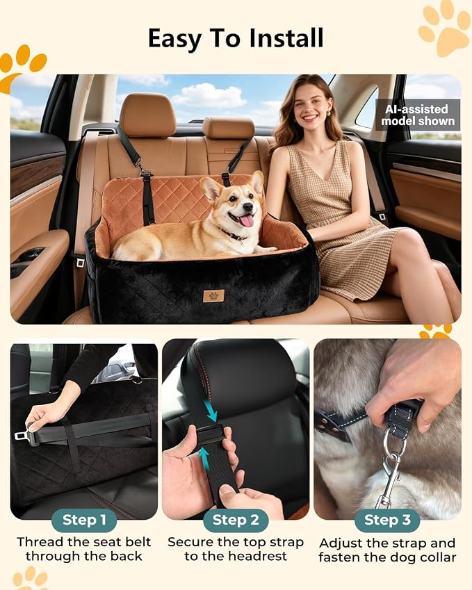 Dog Car Seat for Medium/Large Dogs, Dog Booster Car Seat Under 55 lbs or 2 Small Dogs, High-Support Memory Foam, Travel Bed with Storage Pockets