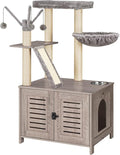 HOOBRO Cat Tree with Litter Box Enclosure, 44" Tall Wooden Cat Tower with Scratching Posts, Cat Hammock, Hidden Litter Box Furniture, All-in-One Indoor Cat Condo, Greige BG48MZ03