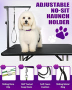 Adjustable Dog Grooming Arm with Clamp Dog Grooming Hammock and Loop Noose | Metal Dog Grooming Table Arm, Adjustable height 17"-35", No Sit Haunch Holder, Grooming Restraint for Small & Medium Dogs