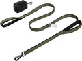 Double Handle Dog Leash with Poop Bag Holder and Car Seat Belt Buckle | Heavy Duty | Double Handle | with Poop Bag Holder | with Car Seat Belt Buckle | Reflective | Lightweight