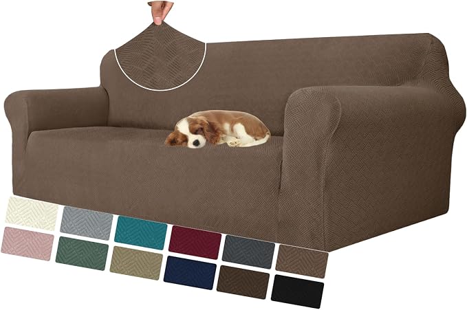 MAXIJIN Couch Covers for 3 Cushion Couch Sofa 1-Piece Stretch Sofa Cover Slipcover Furniture Protector with Elastic Bottom for Kids,Dogs (Large, Diamond Pattern Brown)