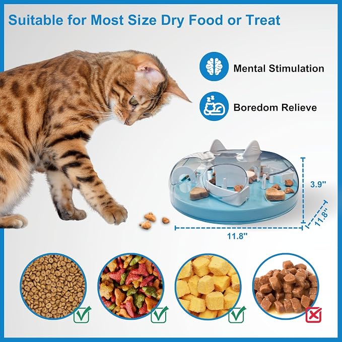 Interactive Cat Treat Puzzle Enrichment Toys, Sky Blue | Cat Puzzle Feeder, Slow Feeder, Food Maze, Mental Stimulation Foraging Toys, for Indoor Cats and Kittens