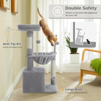 PEQULTI 4-in-1 Cat Activity Tree for Kittens & Small Cats, 33in Grey Tower | Compact 33in cat tower: deep hammock, cozy condo, top perch, sisal post; removable washable cover; wide base for small cats