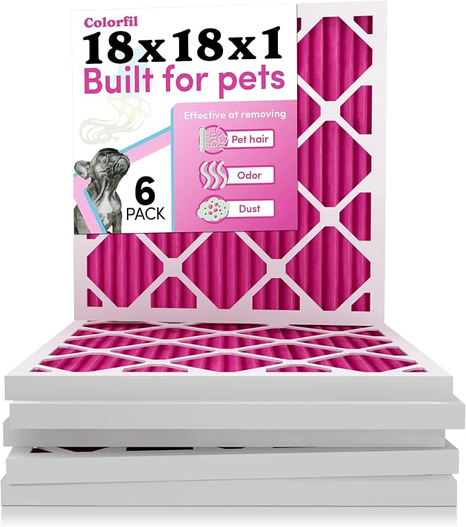 18x18x1 Air Filter by Colorfil | Color Changing Filters for Cat and Dog Odor | MERV 8 Furnace AC Filter for Pet Hair and Dust | 17.75"x17.75"x0.75" Exact Size | Pack of 6