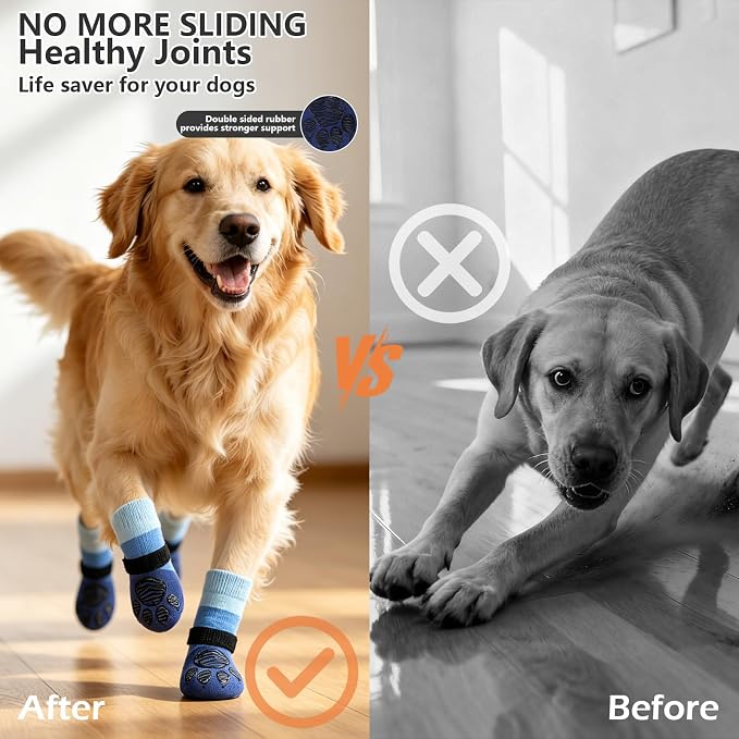 EXPAWLORER Non-Slip Dog Socks for Hardwood Floors to Prevent Licking, Dog Shoes for Hot Pavement Quick Walking, Dog Booties Boots & Paw Protectors with Grippers for Small Medium Large Senior Dogs M