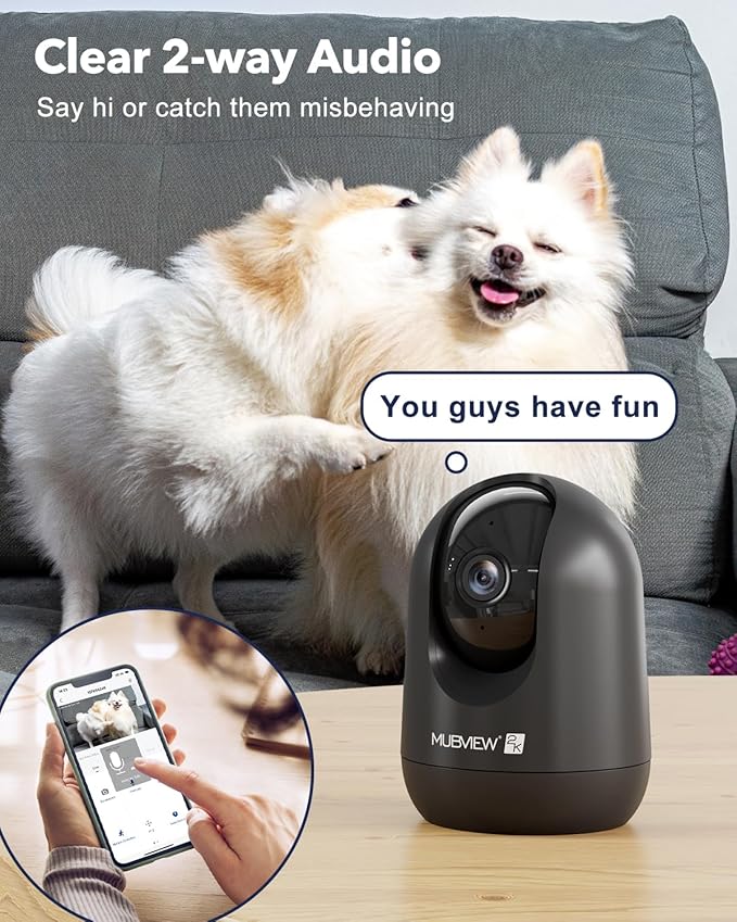 MUBVIEW Cameras for Home Security, Indoor Security Camera, 2.4/5GHz WiFi Wired Camera Ideal for Dog/Elder/Baby, Motion Tracking, Two-Way Audio, Pan Tilt, 7X24, 2K Night Vision PK320B-D | For dogs, elders and baby rooms, motion tracking, 2-way audio, 24...