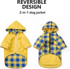 Dog Raincoat Dogs Waterproof Reversible rain Jacket Dog Small Medium Breeds Reflective Zipper Storage Pocket Harness Hole - Yellow - L