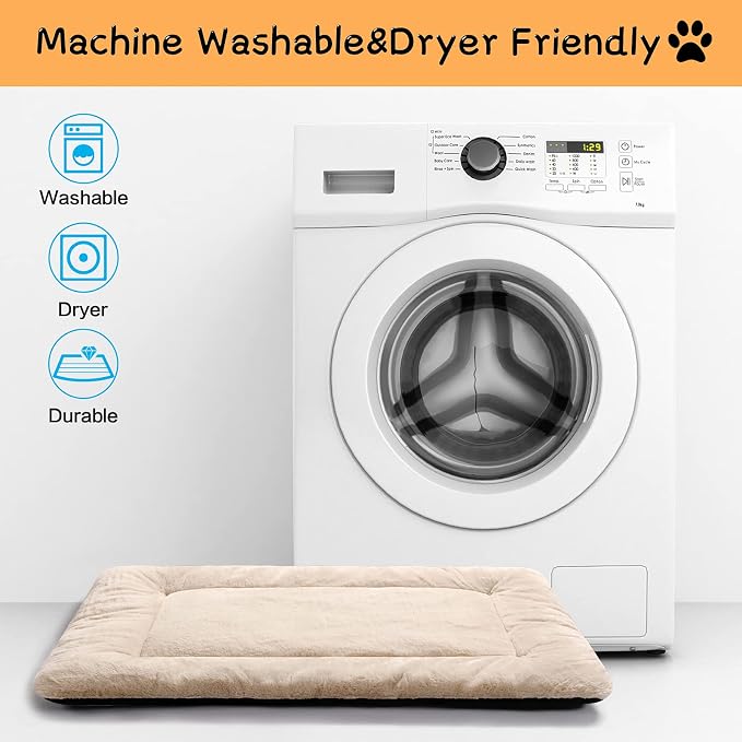 Dog Beds Crate Pad for Extra Large Dogs Ultra Soft Dog Crate Bed Washable & Anti-Slip Kennel Pad for Dogs Cozy Sleeping Mat,Cream 48inch