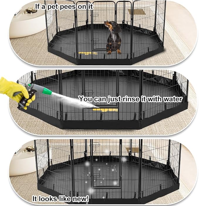 PJYuCien Octagon Playpen Bottom Pad for 32'' Width 8 Panel Pen, Black | Protect Floor, Easy to Move and Clean, Perfect for Puppy, Duck, and Other Small Animals, Hook Connect