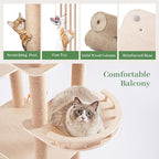 Choc chick Wood Cat Tree for Indoor Cats Large Adult, 68 Inches Tall Multi Level Cat Tower with Scratching Post Sisal-Covered, Modern Cat Tree Plush Cattery Chirping Bird Cat Toy