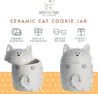 SPOTTED DOG GIFT COMPANY Ceramic Cookie Jar with Lid, Large Cat Treat Container for Cookies & Biscuits, Cute Novelty Kitchen Storage for Countertop, Gifts for Cat Lovers - 47oz White