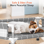 Elevated Dog Bed with Cushion and Three-Sided Fence for Small Medium Dogs | 3-sided safety Guardrail and soft cotton fabric. Anti-slip feet for stable indoor relaxation and outdoor activities