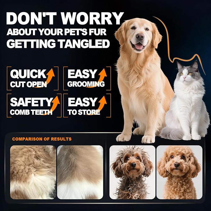 Dog Dematting Comb with Wooden Handle Undercoat Rake for Dogs | Stainless Steel Blades,Dog Dematting Rake,Pet Dematting Tool for Long Haired Dogs&Cats,Remove Loose Hair Mats Knots Tangles