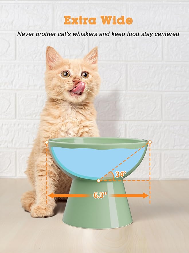 LoeJan Elevated Cat Food and Water Bowls Set, Extra Wide and Raised Ceramic Bowls, Anti-Vomit Whisker-Free Pressure Cat Feeder for Kittens to Adult Cats and Small Dogs