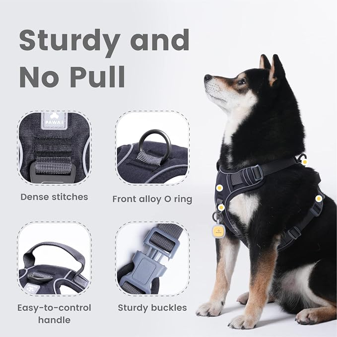 Pawaii No Pull Dog Harness with Pet ID Tag, Reflective Vest | Built for safer walks with a QR Pet ID Tag, front no pull clip, reflective trim, control handle and breathable mesh lining