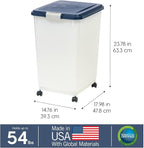 IRIS USA Dog Food Storage Container, Up to 54 lbs, Navy, Made in USA | Wheels for Mobility, Airtight Seal, BPA-Free, Best for Bird Seed, Cat food, Cat Litter, Chicken Feed, Pellets