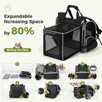 Lekereise Expandable Cat Backpack Carrier for Cats and Small Dogs up to 18 lbs, Widened Interior with 30% More Bottom Space, Rear Expansion up to 80% More Space, Breathable Mesh, Sun Shade, Black