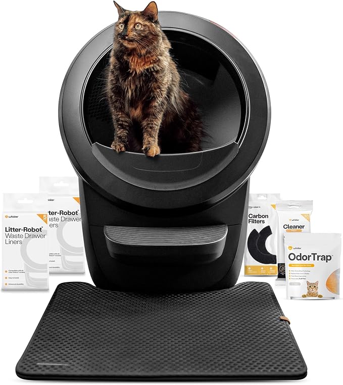 Litter-Robot 4 Supply & Accessory Bundle by Whisker, Black - Automatic | Automatic Self-Cleaning Cat Litter Box, Includes Mat, 3 OdorTrap Packs, 10 Liners, 30 Wipes, & 2 Carbon Filters