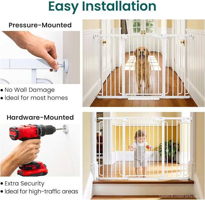 Cumbor 36" Extra Tall Baby Gate for Stairs, 30.4-56.8" Extra Wide Dog Gate Indoor, Dual Lock & Self-Closing Child Gate for Doorways, Hallways & Large Opening, Safety Baby Proofing for the House, White