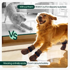 Kuoser Non Slip Dog Socks for Hardwood Floors, Anti-Slip Dog Grippy Socks to Prevent Licking Paws, Double-Sided Traction Dogs Booties Paw Protectors for Small Medium Large Senior Dogs, 4 Pack-Brown XS
