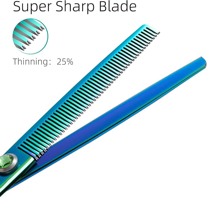 Green Dog Grooming Scissors Set Straight Thinning Curved and Chunker Shears 4PCS Kit with Simulated Emerald Screw 440C Trimming Shears Durable and Sharp