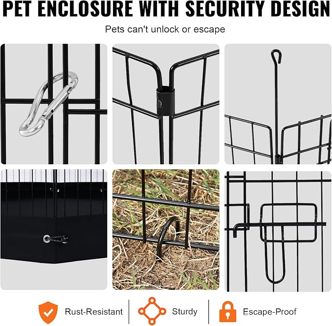 VEVOR Dog Playpen, 8 Pcs 30"H x 24"W Panels Foldable Metal Pet Exercise Pen, Dog Fence Indoor and Outdoor Pen with Door, 600D Oxford Fabric Bottom Pad, Pet Playpen for Dogs, Cats, Other Small Animals